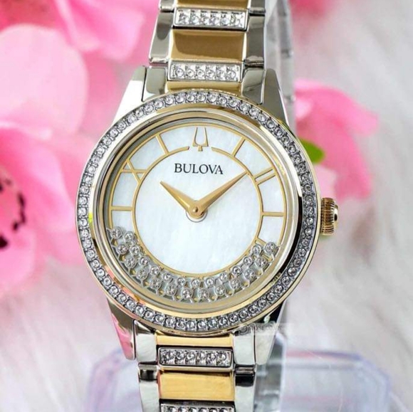**SOLD** Bulova Crystal Turnstyle Mother of Pearl Dial Two-tone Ladies Watch - Picture 5 of 11